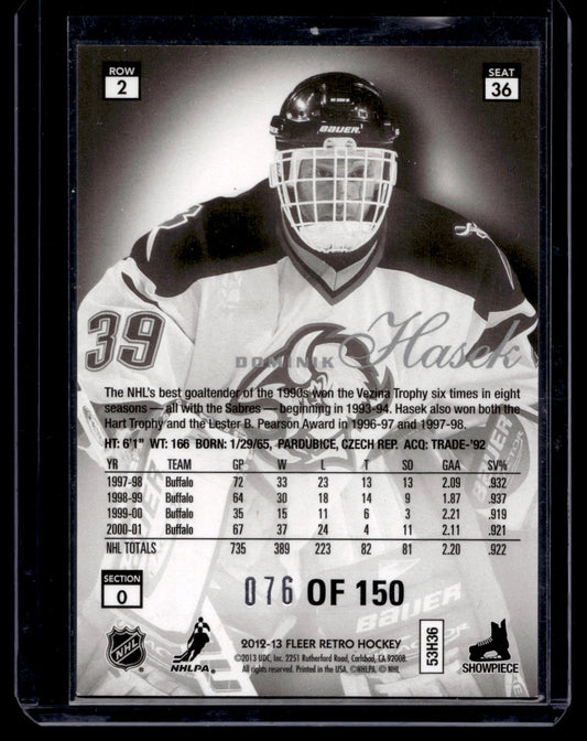 2012-13 Fleer Retro - 1996-97 Flair Showcase Row 2 Design - Legacy Collection - Dominik Hasek  #36 /150