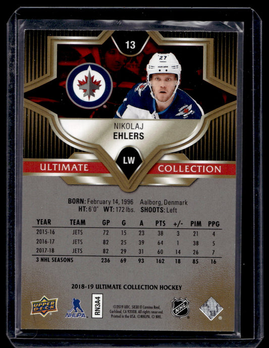 2018-19 Upper Deck Ultimate Collection - Onyx Black - Nikolaj Ehlers #13 /10