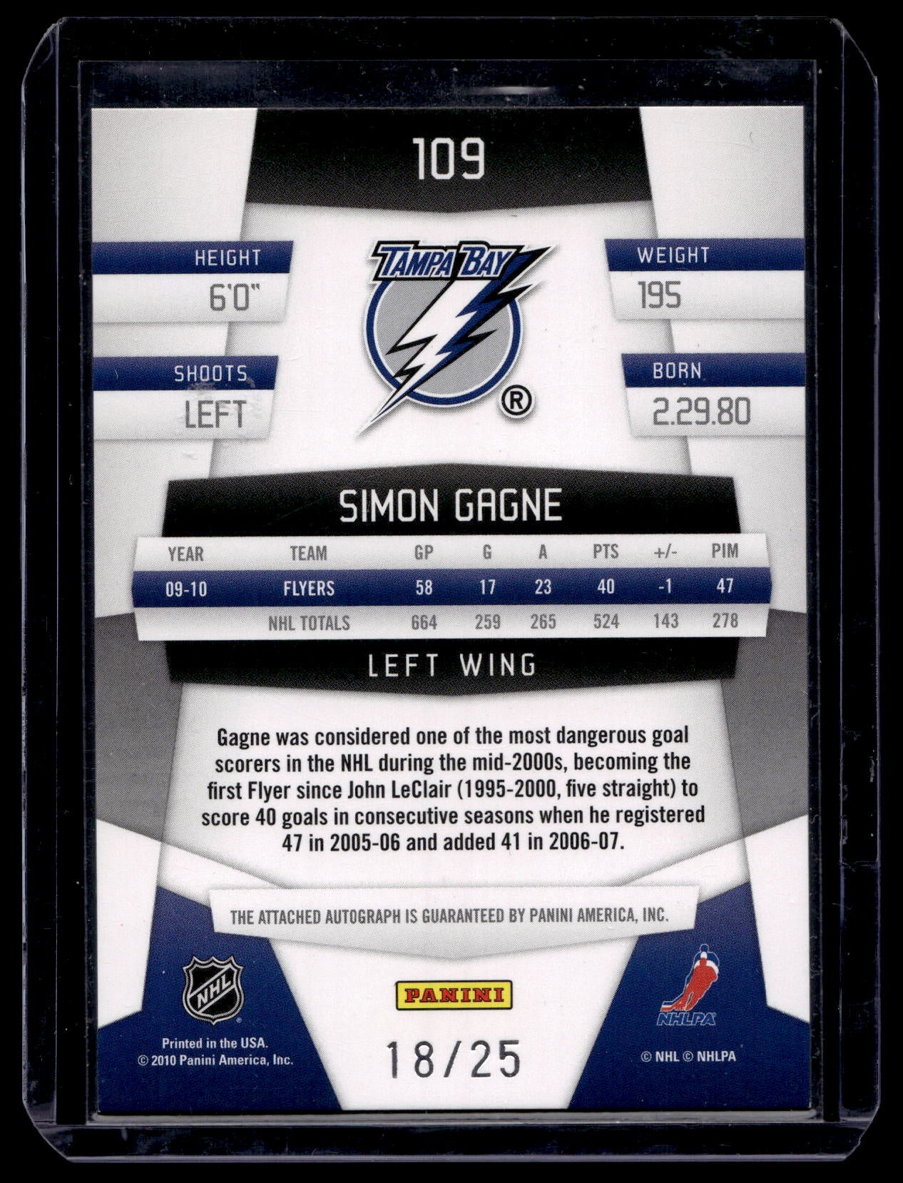 2010-11 Panini Certified - Mirror Gold Signatures - Simon Gagne #109 /25