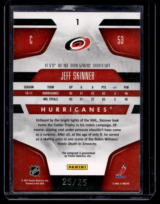 2011-12 Panini Certified - Mirror Gold Signatures - Jeff Skinner #1 /25