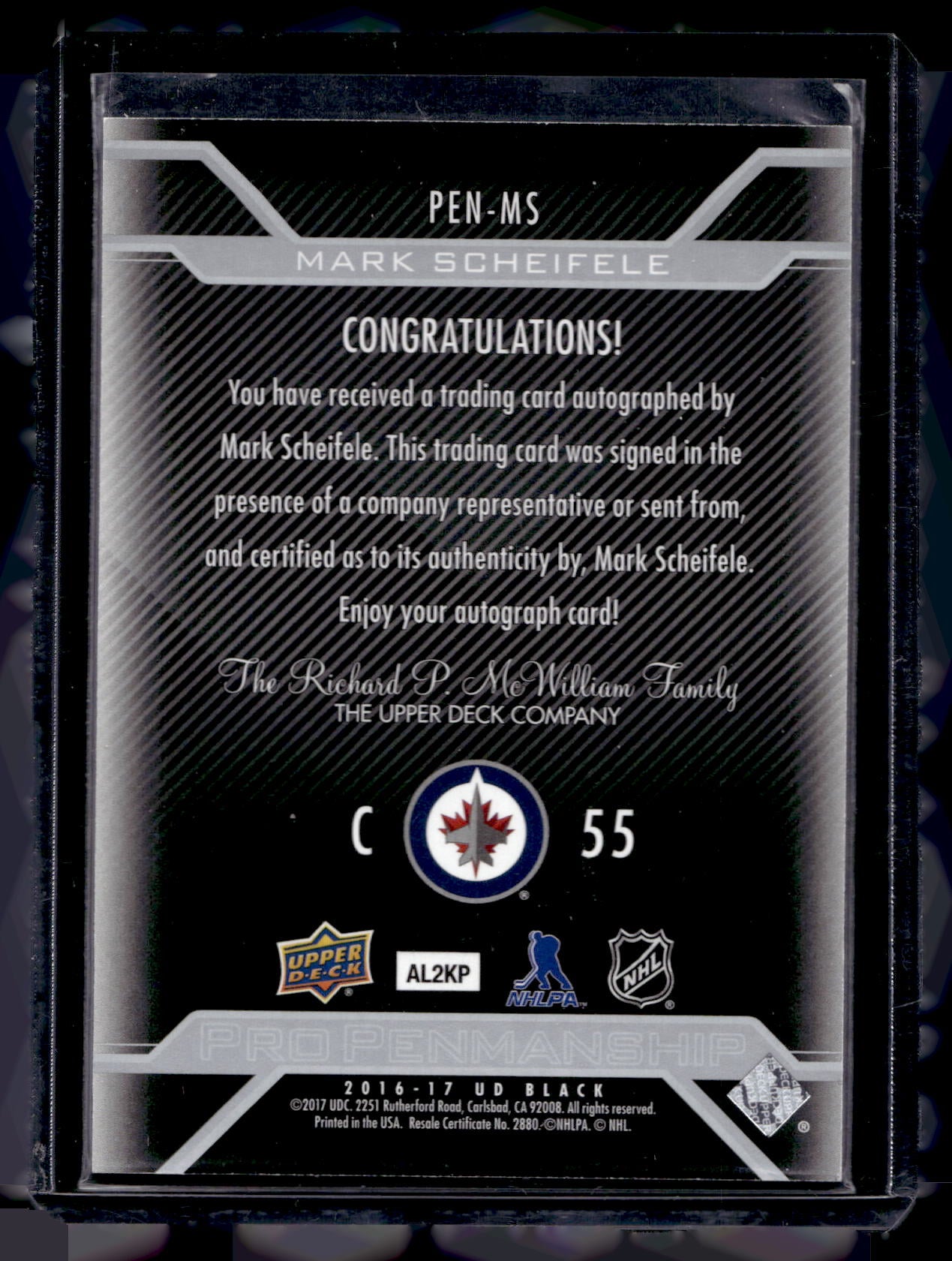 2016-17 UD Black - Pro Penmanship - Mark Scheifele #PEN-MS