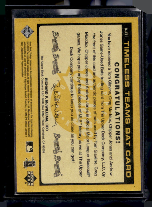 2002 Upper Deck Vintage - Timeless Teams Quad Bats - Tom Glavine / Greg Maddux / Chipper Jones / Andruw Jones #B-ATL