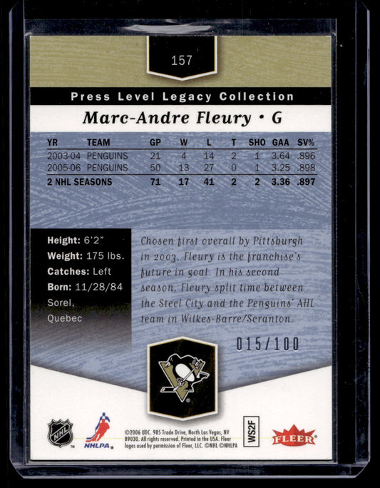 2006-07 Flair Showcase - Legacy Collection - Press Level - Marc-Andre Fleury #157 /100