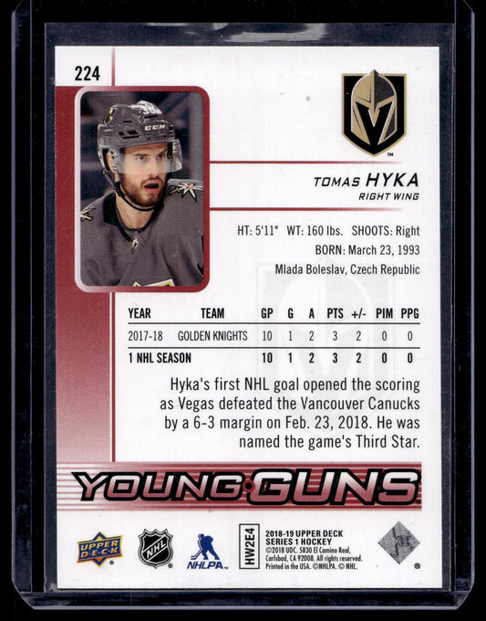2018-19 Upper Deck - Young Guns Exclusives - Tomas Hyka #224 /100 RC