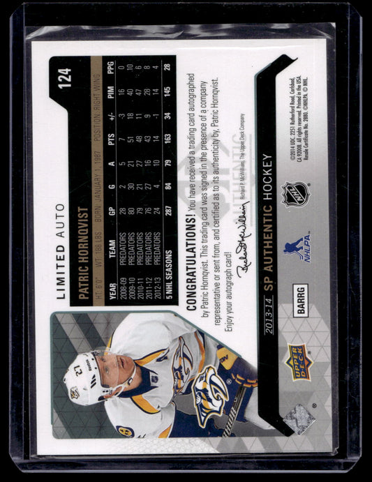 2013-14 Upper Deck SP Authentic - Limited Autographs - Patric Hornqvist #124