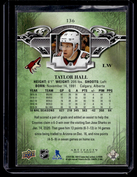 2020-21 Upper Deck Artifacts - Purple - Stars - Taylor Hall #136 /20