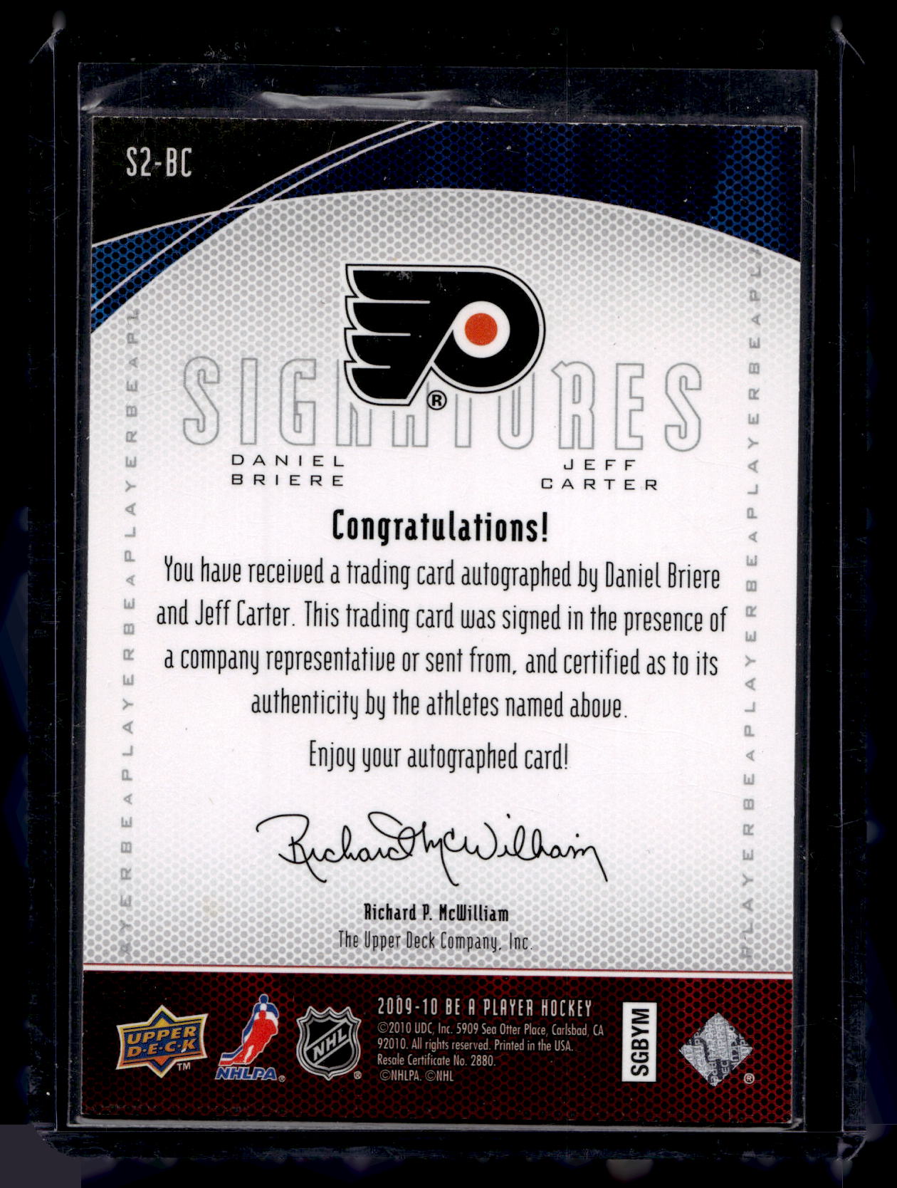 2009-10 Upper Deck Be a Player - Dual Signatures - Daniel Briere / Jeff Carter #S2-BC