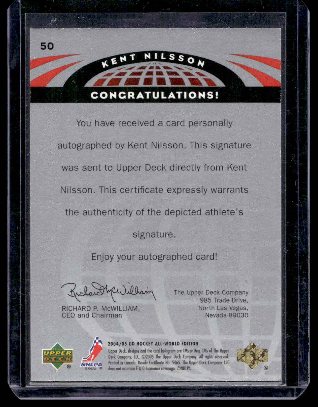 2004-05 Upper Deck All-World Edition - Autographs - Kent Nilsson #50