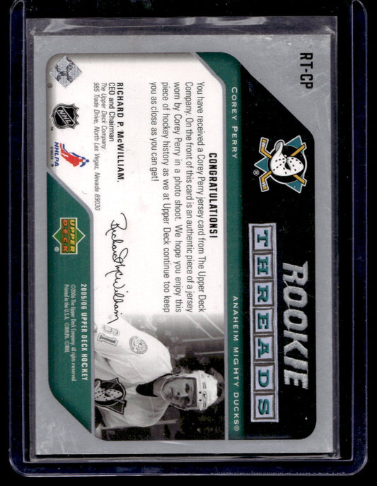 2005-06 Upper Deck - Rookie Threads - Corey Perry #RT-CP RY