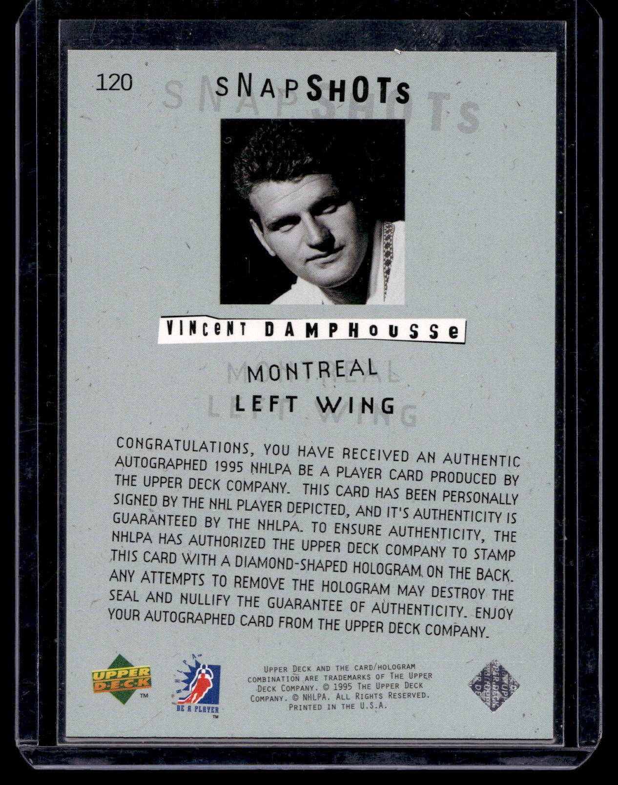 1994-95 Upper Deck Be a Player - Signatures - Snapshots - Vincent Damphousse #120