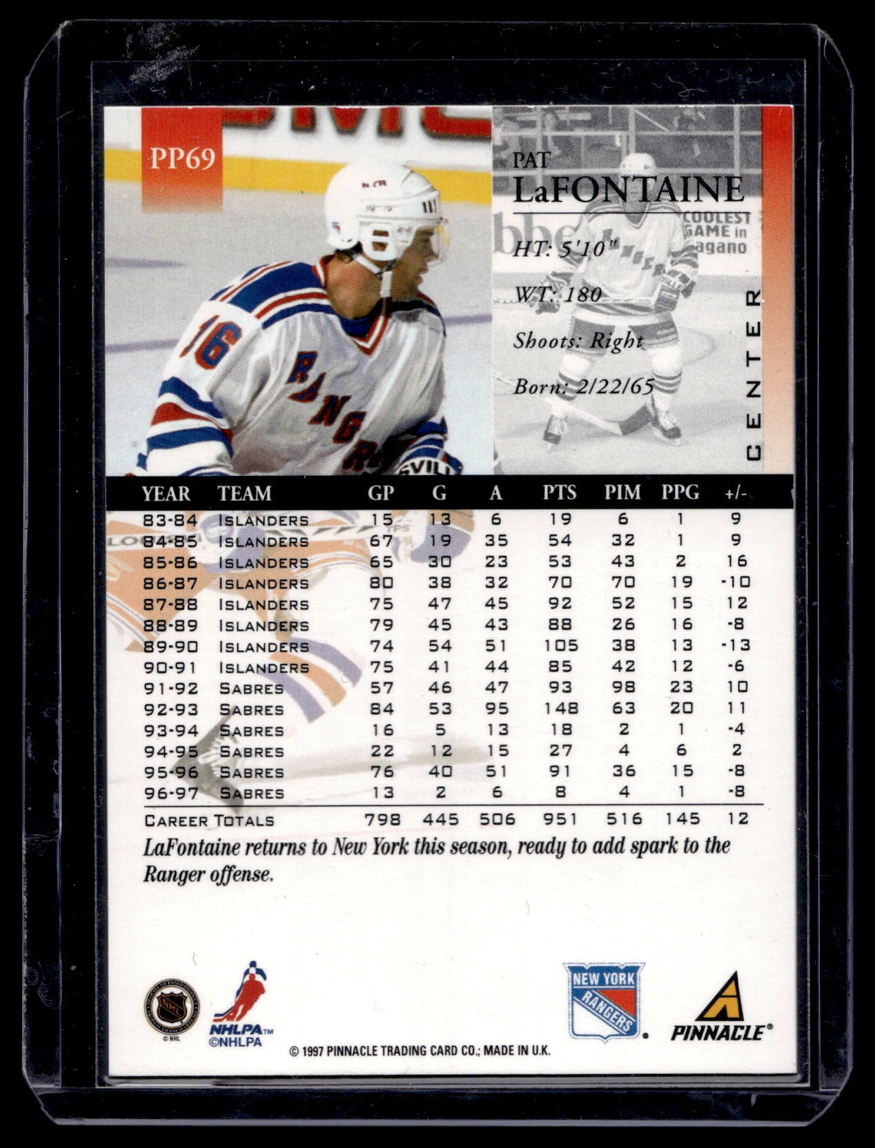 1997-98 Pinnacle - Artist Proof - Pat LaFontaine #PP69