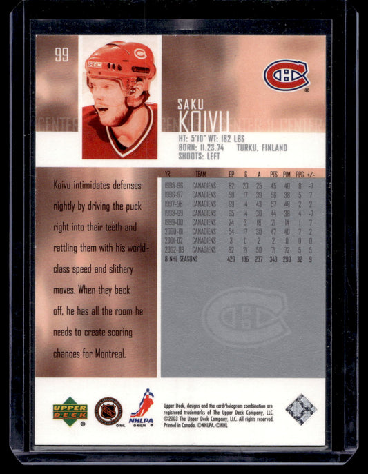2003-04 Upper Deck - Canada Exclusives - Saku Koivu #99 /50