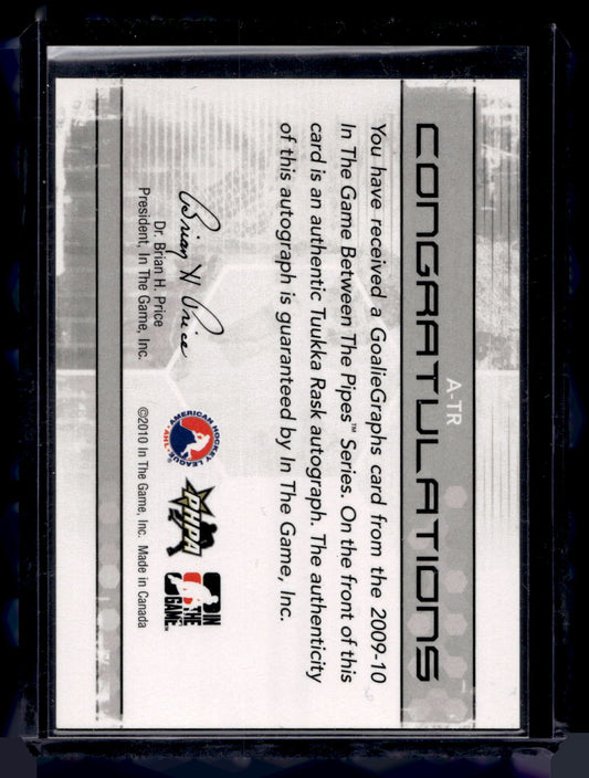 2009-10 In the Game Between the Pipes - GoalieGraphs - Tuukka Rask #A-TR