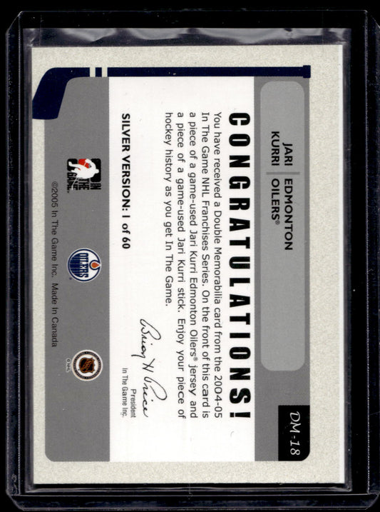 2004-05 In the Game Franchises Canadian Edition - Game-Used Memorabilia Double - Silver - Jari Kurri #DM-18 /60