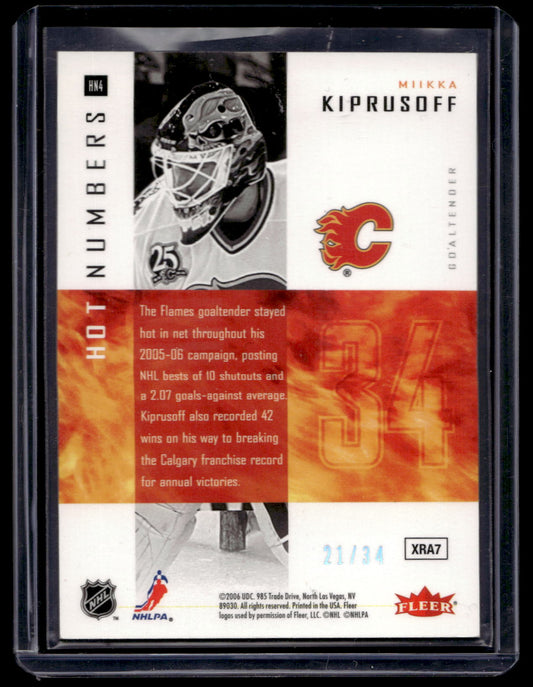 2006-07 Flair Showcase - Hot Numbers - Jersey Number Parallel - Miikka Kiprusoff #HN4 /34
