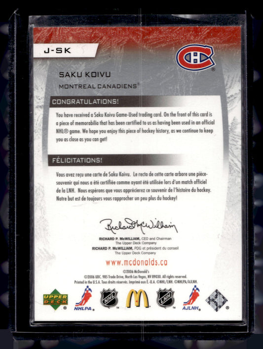 2006-07 Upper Deck McDonald's - Jersey - Saku Koivu #J-SK /100