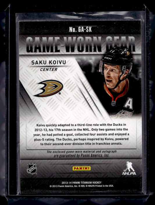 2013-14 Panini Titanium - Game-Worn Gear Autographs - Saku Koivu #GA-SK /50