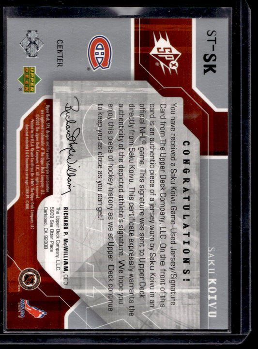 2003-04 Upper Deck SPx - Signature Threads - Saku Koivu #ST-SK /50