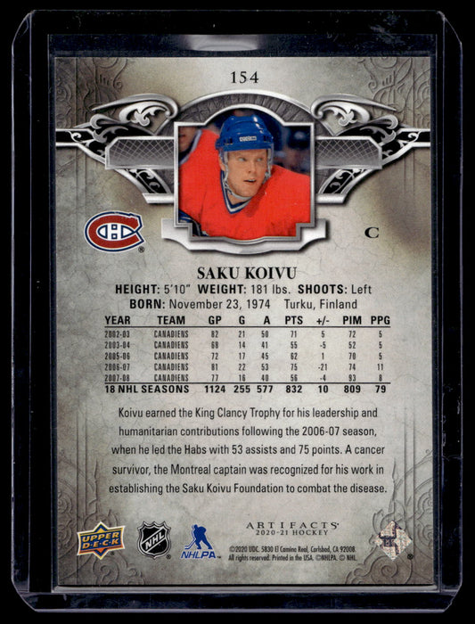 2020-21 Upper Deck Artifacts - Aqua - Legends - Saku Koivu #154 /45