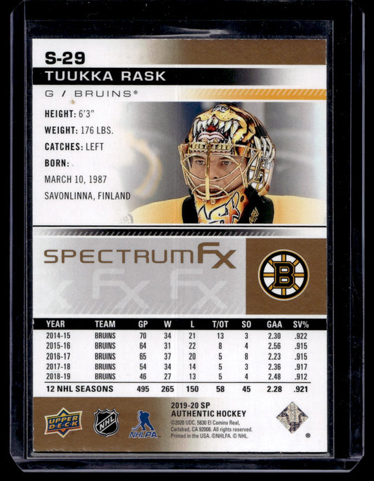 2019-20 Upper Deck SP Authentic - Spectrum FX - Bounty Gold - Veterans - Tuukka Rask #S-29 /50