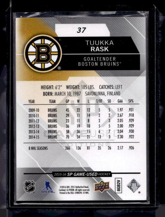 2015-16 Upper Deck SP Game-Used - Tuukka Rask #37 /40