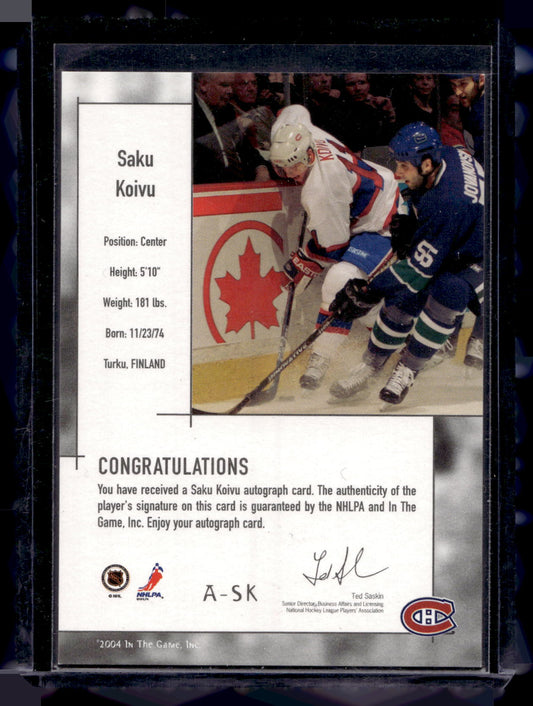 2003-04 In the Game-Used Signature Series - Signatures - Silver - Saku Koivu #A-SK