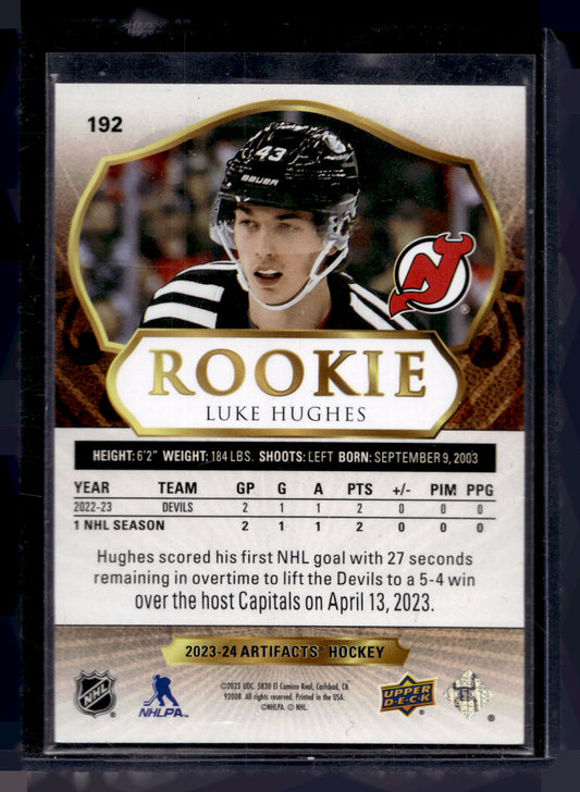 2023-24 Upper Deck Artifacts - Leather - Rookies - Luke Hughes #192 RC