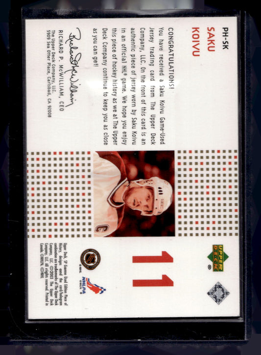 2002-03 Upper Deck SP Game Used - Piece of History - Gold - Saku Koivu #PH-SK /99