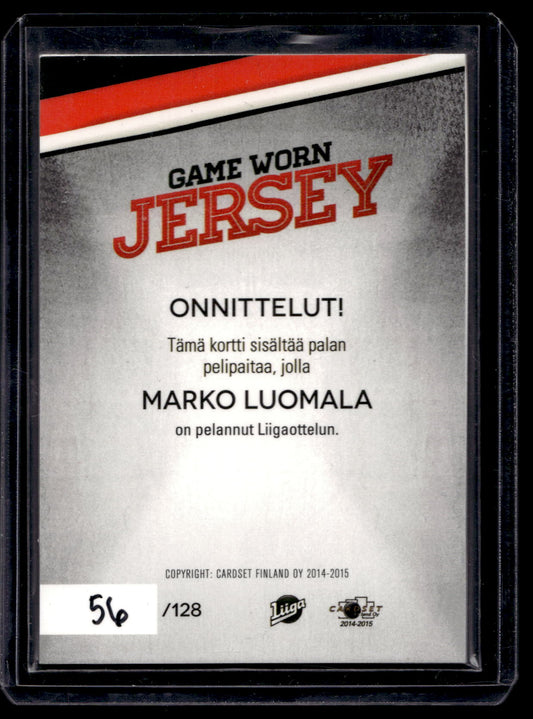 2014-15 Cardset - Game Worn Jersey - Marko Luomala /128