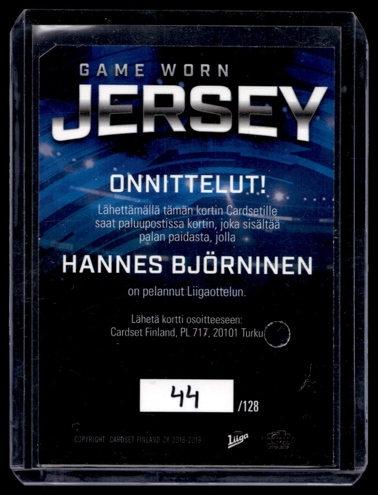 2018-19 Cardset - Game Worn Jersey - Hannes Björninen /128