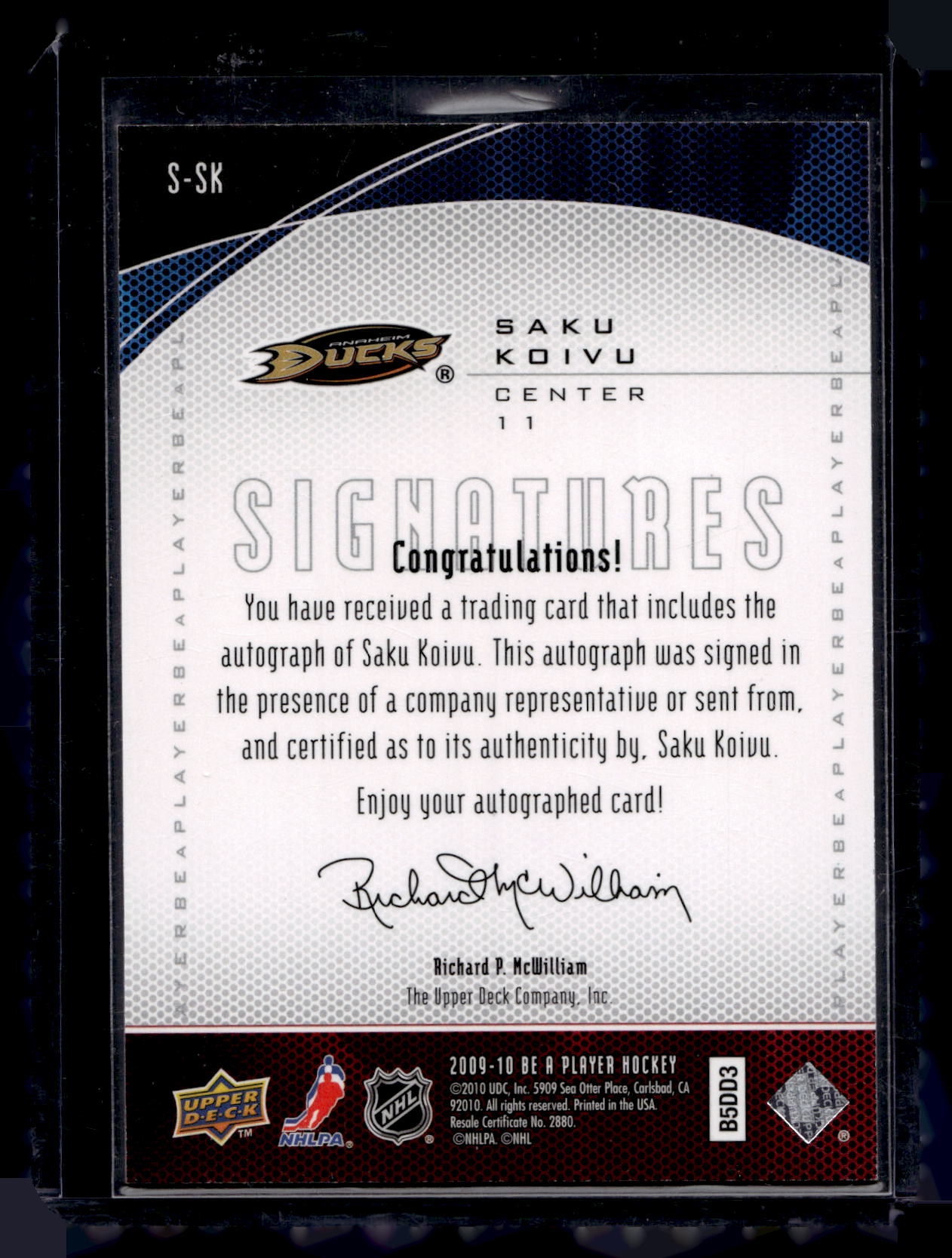 2009-10 Upper Deck Be a Player - Signatures - Saku Koivu #S-SK