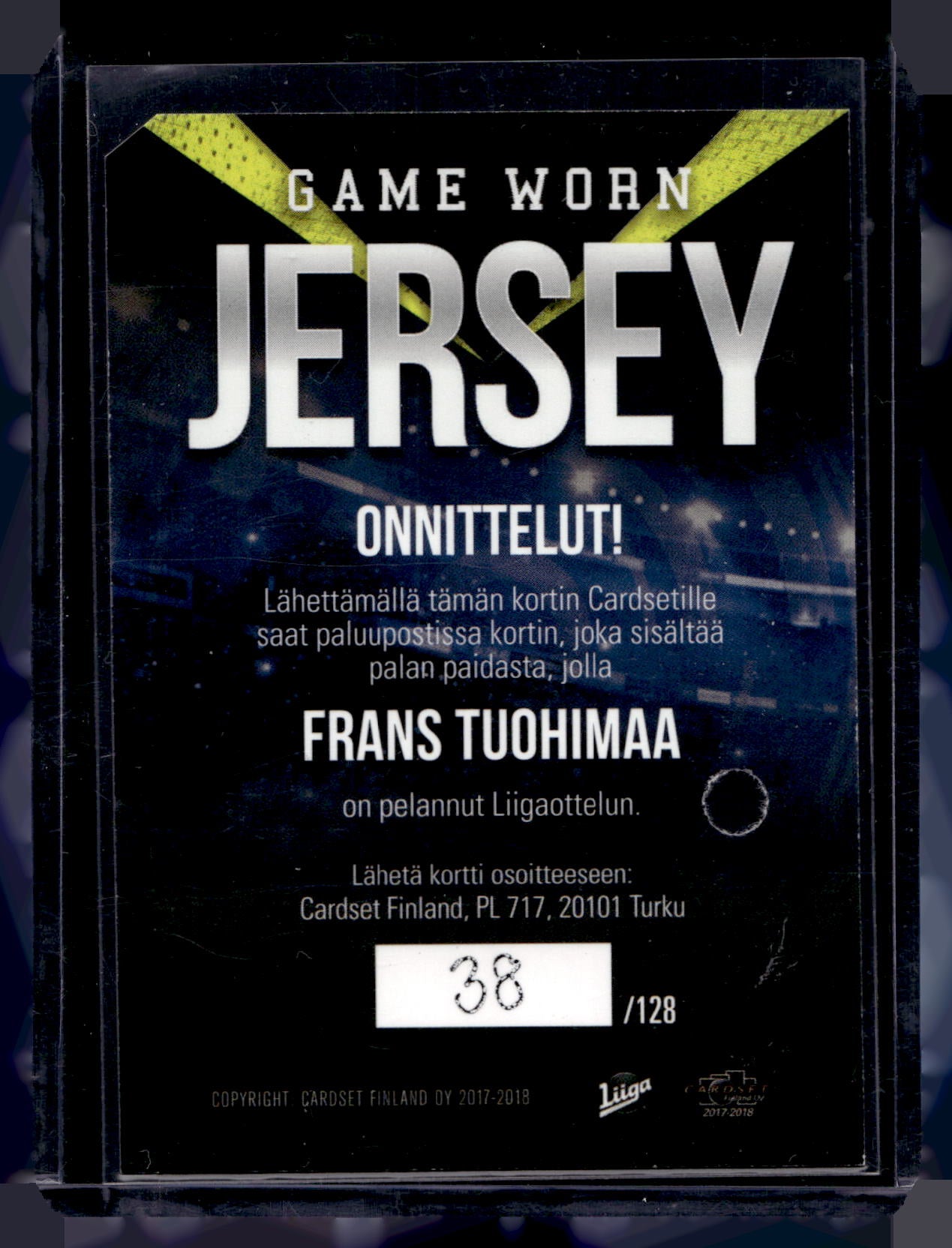 2017-18 Cardset - Game Worn Jersey - Frans Tuohimaa /128