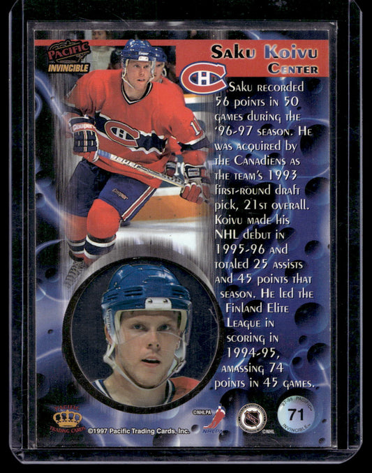 1997-98 Pacific Invincible - Ice Blue - Saku Koivu #71