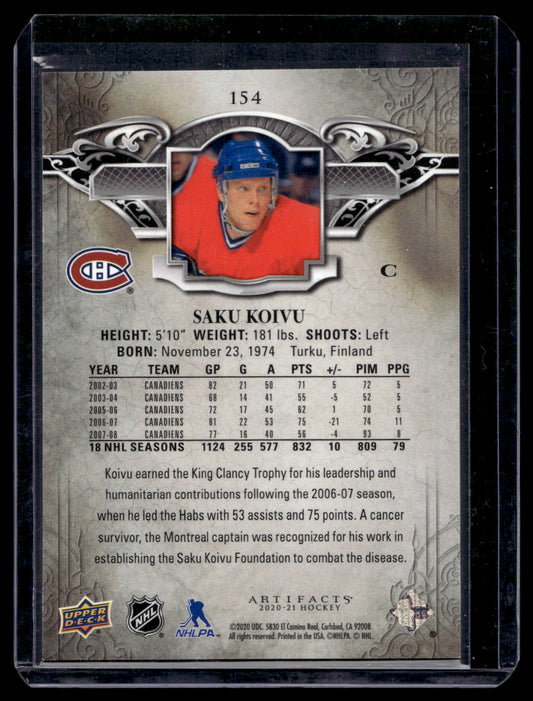 2020-21 Upper Deck Artifacts - Autumn - Legends - Saku Koivu #154 /75