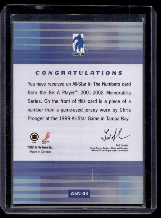 2001-02 In the Game Be A Player Memorabilia - All-Star in the Numbers - Chris Pronger #ASN-43 PR10