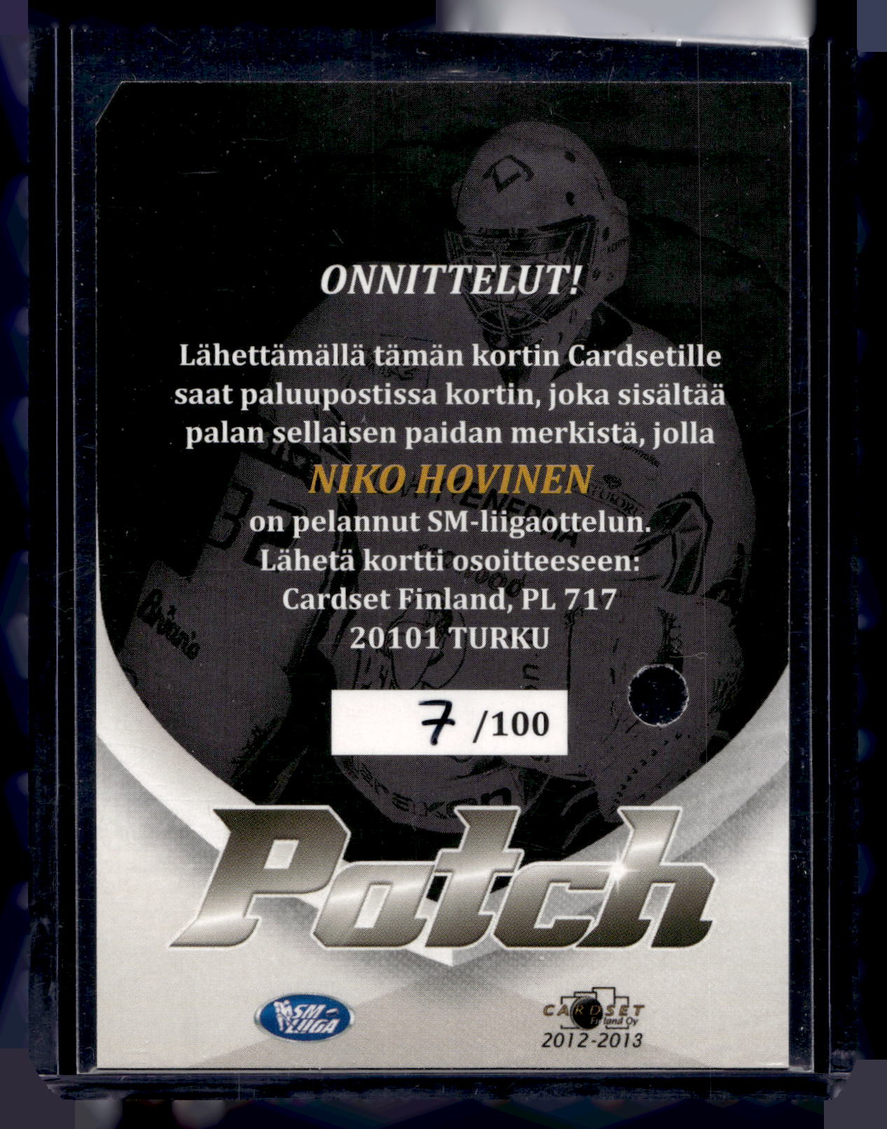 2012-13 Cardset - Patch - Niko Hovinen /100
