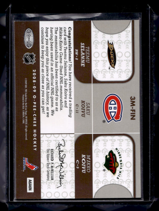 2008-09 O-Pee-Chee - Triple Materials - Teemu Selanne / Saku Koivu / Mikko Koivu #3M-FIN