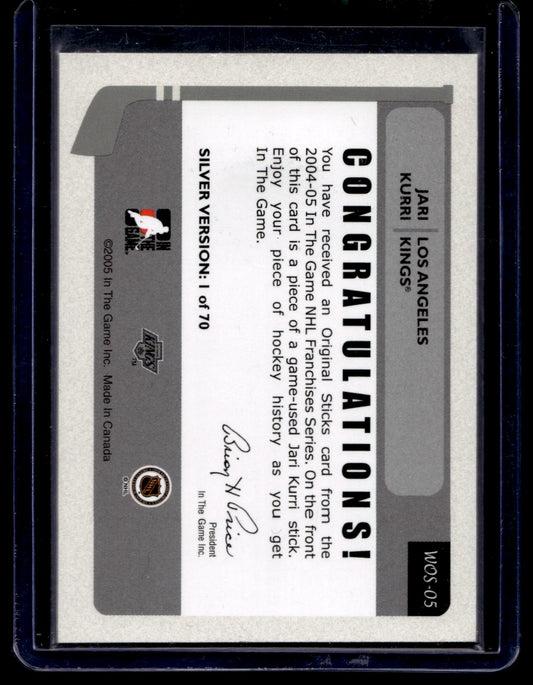 2004-05 In the Game Franchises US West Edition - Original Sticks - Silver - Jari Kurri #WOS-05 /70