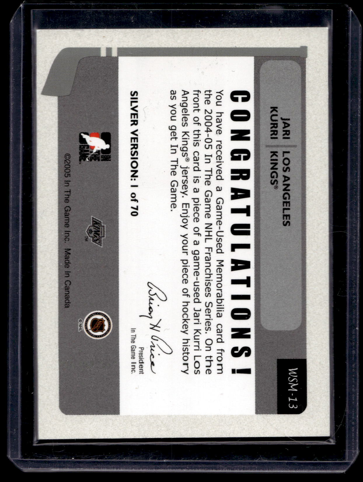 2004-05 In the Game Franchises US West Edition - Game-Used Memorabilia - Silver - Jari Kurri #WSM-13 /70