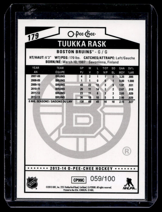 2013-14 O-Pee-Chee - Black Rainbow Foil - Tuukka Rask #179 /100