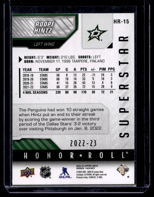 2022-23 Upper Deck Series 1 - Honor Roll - Green Rainbow - Roope Hintz #HR-15