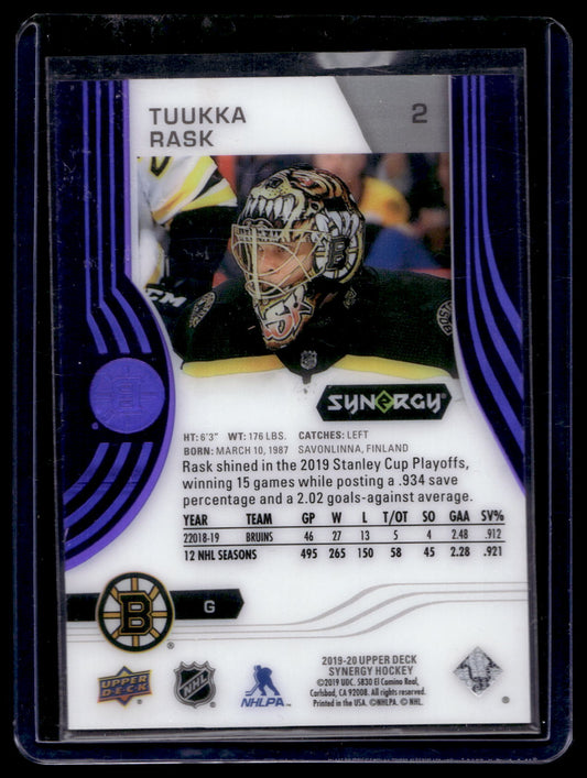 2019-20 Upper Deck Synergy - Purple - Veterans - Tuukka Rask #2 /40