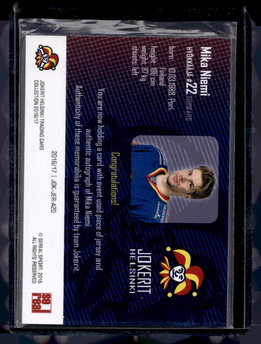 2016-17 Cereal Jokerit Authentic Jersey & Autograph - Mika Niemi #JOK-JER-A20 /50