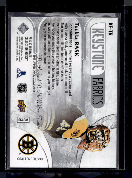 2016-17 Upper Deck Ultimate Collection - Keystone Fabrics - Tuukka Rask #KF-TR /99