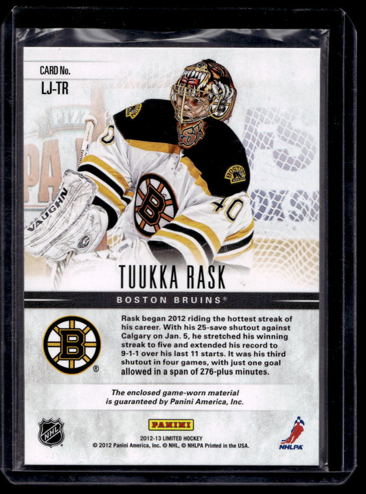 2012-13 Panini Limited - Limited Jerseys - Tuukka Rask #LJ-TR /99
