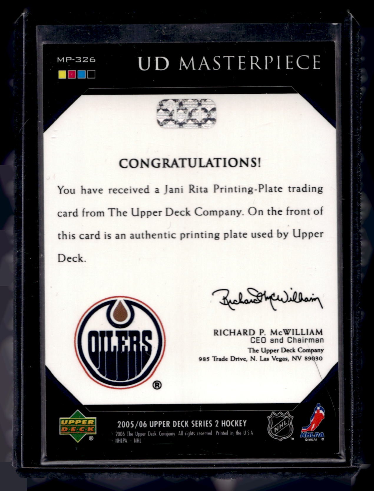 2005-06 Upper Deck - UD Masterpiece - Printing Plate - Magenta - Jani Rita #MP-326 1of1