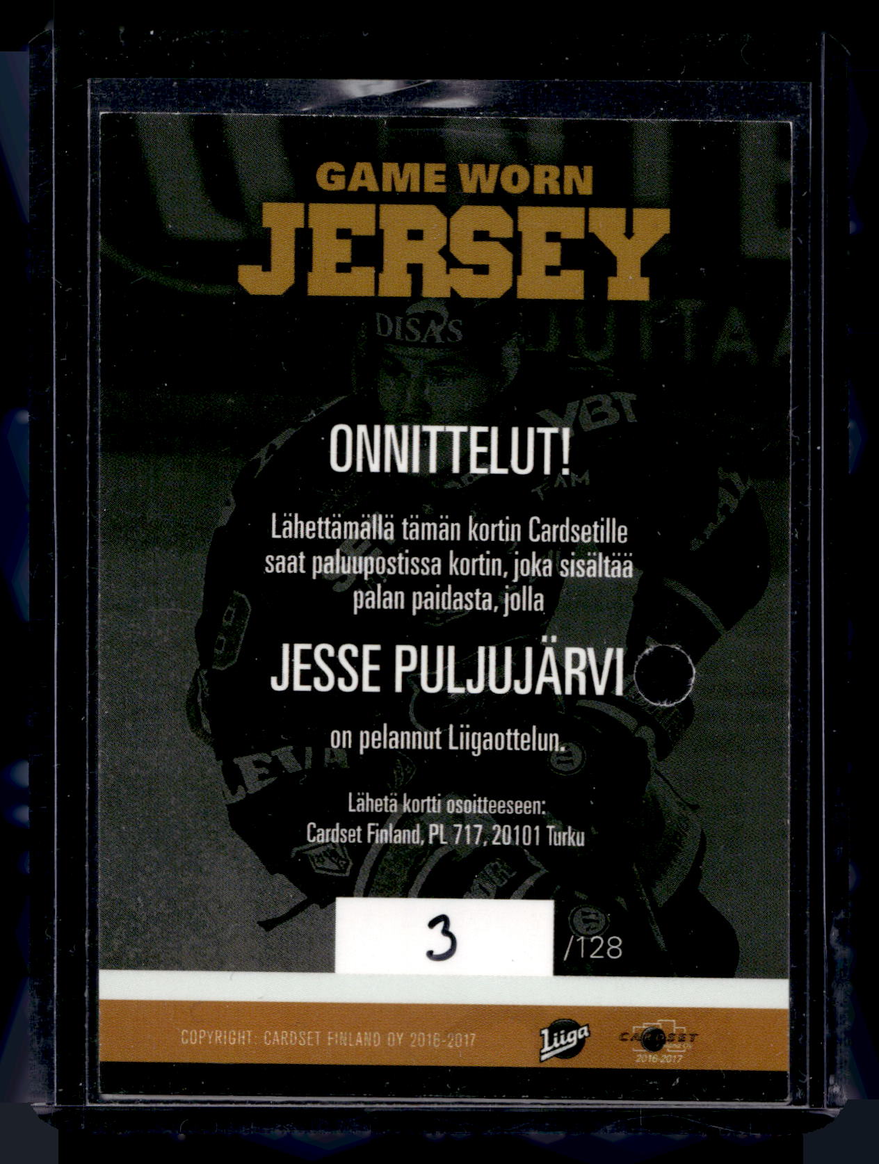 2016-17 Cardset - Game Worn Jersey - Jesse Puljujarvi /128