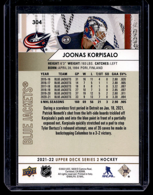 2021-22 Upper Deck - High Gloss - Joonas Korpisalo #304 /10