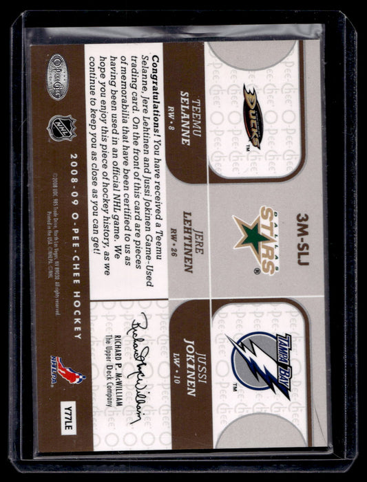 2008-09 O-Pee-Chee - Triple Materials - Teemu Selanne / Jere Lehtinen / Jussi Jokinen #3M-SLJ