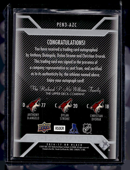 2016-17 UD Black - Pro Penmanship Trios - Anthony DeAngelo / Dylan Strome / Christian Dvorak #PEN3-AZC /25 RY